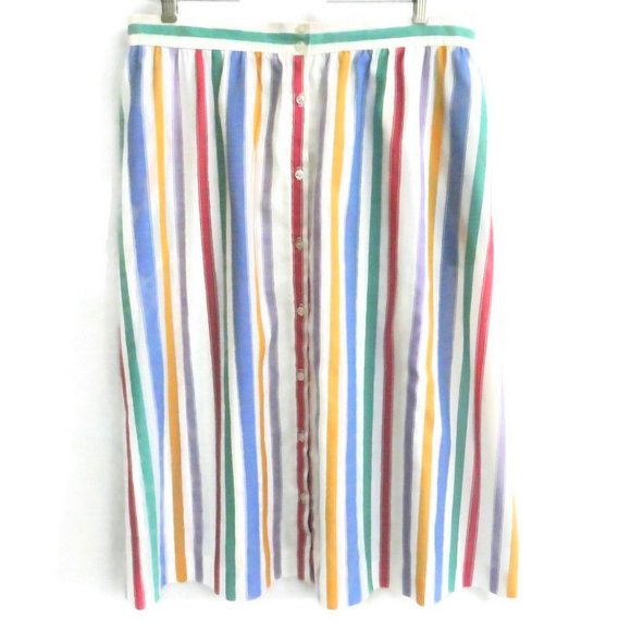 Vintage 60s Skirt Stripe Pearlized Button Front Knee to Midi Cotton Light Large - Picture 5 of 9